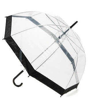 Прозора парасолька-тростина з чорним обідком купол 8 спиць Жіноча купольна парасолька тростина напівавтомат, фото 2