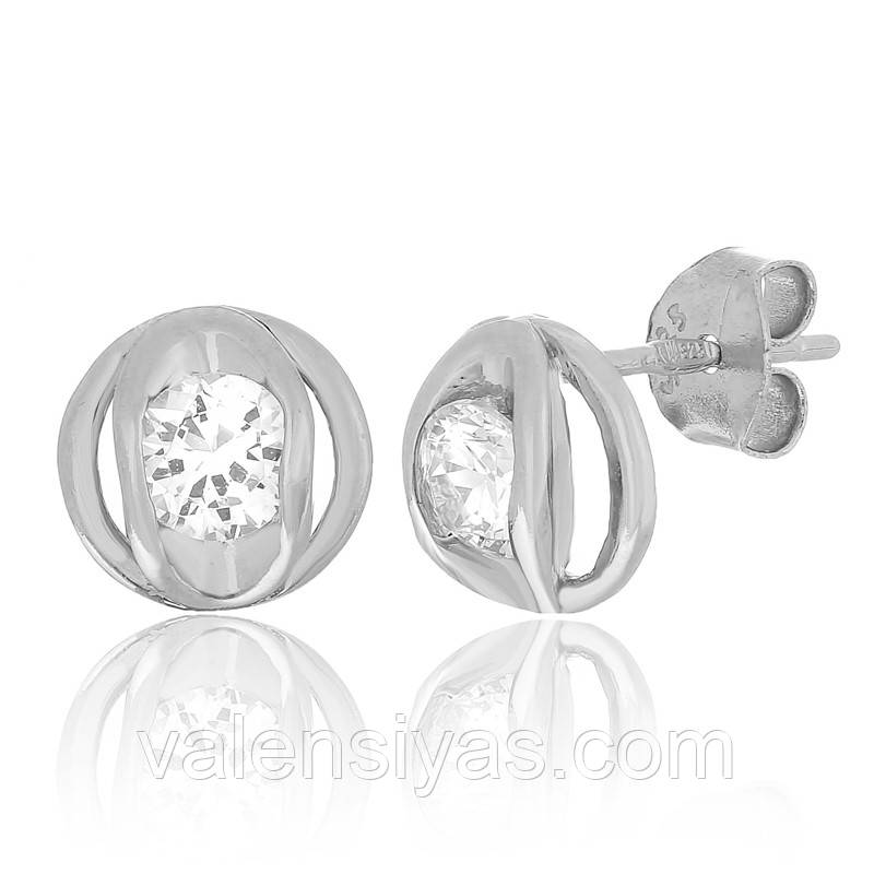 Срібні сережки-цвяшки з білими каменями СК2Ф/413