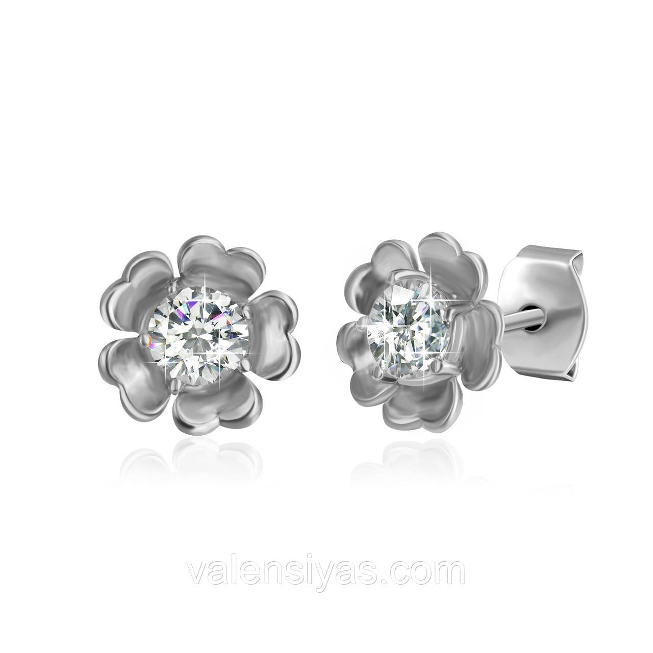 Срібні пузети Квіточки з фіанітами СК2Ф/417