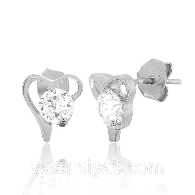 Срібні пуссети Сердечка з камінням СК2Ф/418