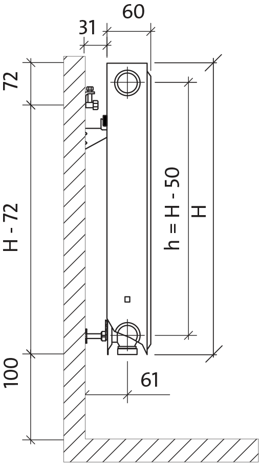 Радиатор PURMO Ventil Compact т11 500x1400 нижнее подключение - фото 8 - id-p611116312