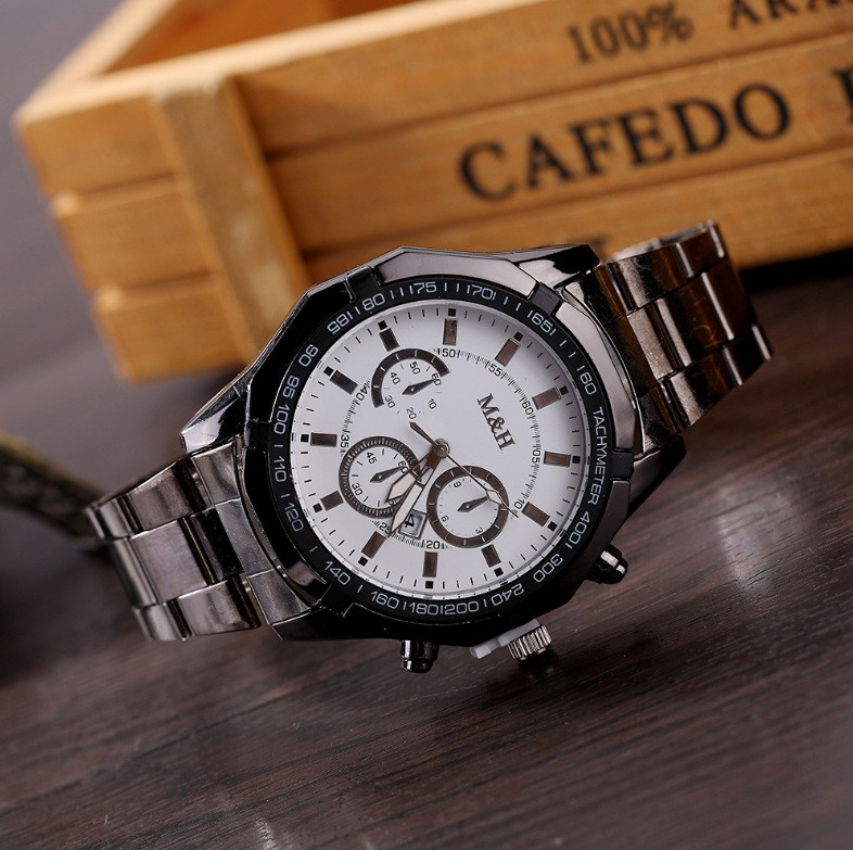 Мужские наручные часы M&H с датой Серебро с белым - фото 1 - id-p615787828