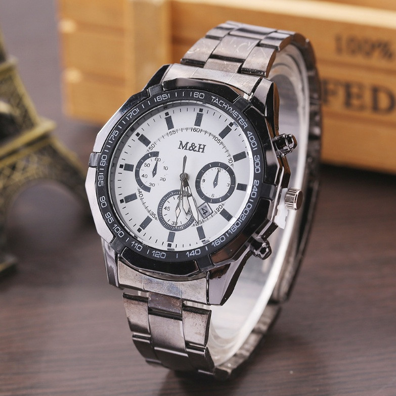 Мужские наручные часы M&H с датой Серебро с белым - фото 2 - id-p615787828