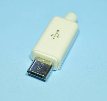 Штекер мікро USB-5р на кабель, з корпусом (глянцевий пластік), білий 1-1020