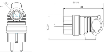 Вилка кабельна каучукова кутова з кільцем BEMIS 1P + N + E 220-250В 16А  IP44, BK1-1402-2021, фото 2