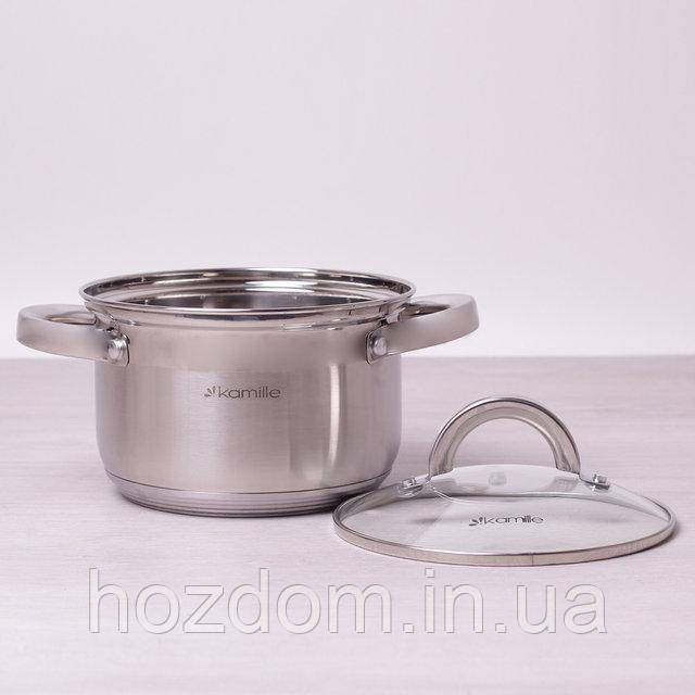  Каструля Kamille 1.8 л з неіржавкої сталі з кришкою та порожнистими ручками, фото 1