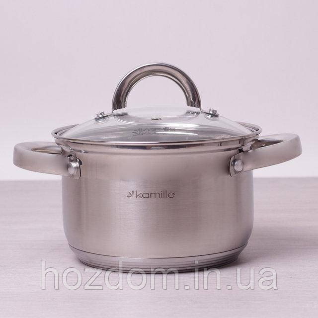 Каструля Kamille 4.5 л з неіржавкої сталі з кришкою та порошеними ручками , фото 1