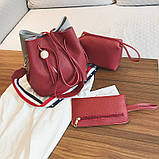 Жіноча сумка з пензликом зелена набір 3в1, фото 2