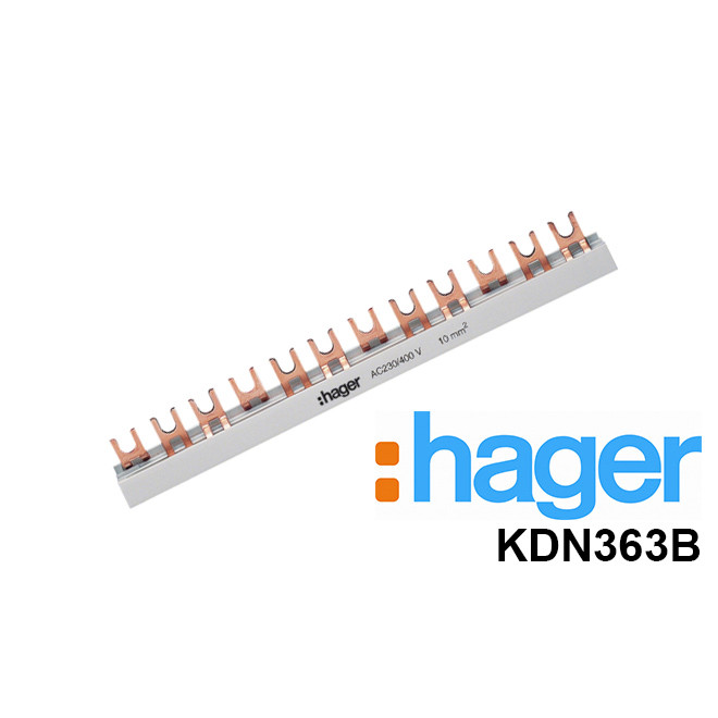 Фазна шина FORK (вилка) 3-полюси 10 мм2 57M Hager (KDN363B)
