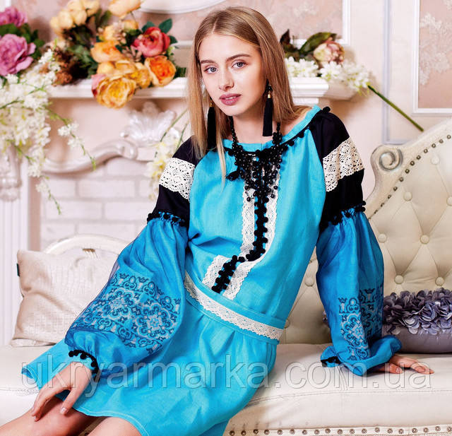 Вишита сукня бохо "Аквамарин"