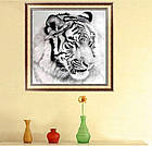 Алмазна вишивка білий тигр 44х44 см, повна викладка, фото 2