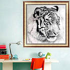 Алмазна вишивка білий тигр 44х44 см, повна викладка, фото 3