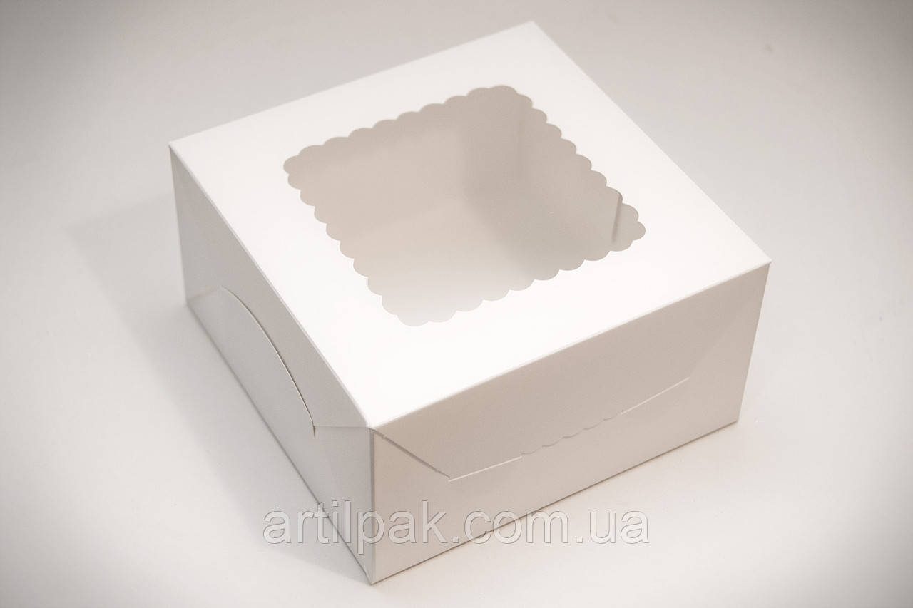 Коробка для  десертів та зефіру/ бенто-торт  з вікном 170*170*90 Біла, фото 1