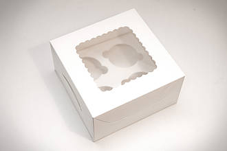 Коробка для капкейків, кексів та мафінів 4 штуки Біла 170*170*90 з вікном