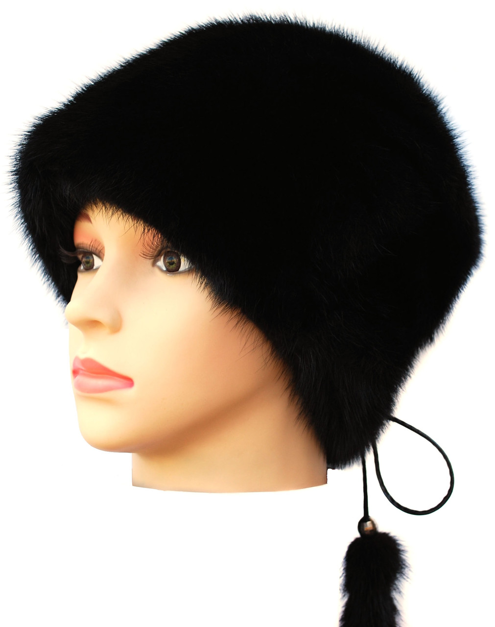 Хутряна шапка жіноча з норки, Альбіна (чорна)