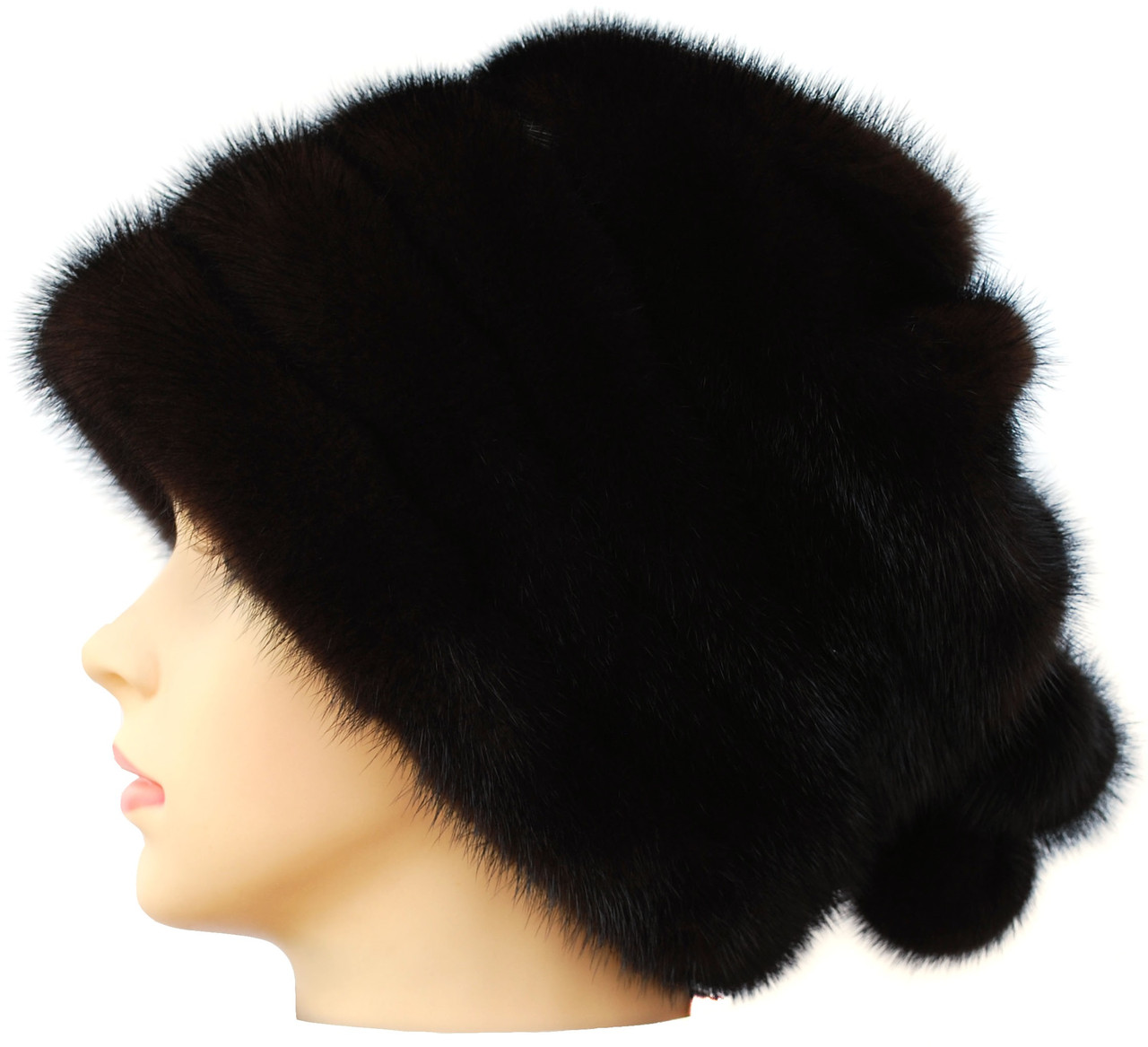 Жіноча хутрова шапка норкова,Барбі (чорна)