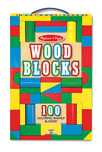 100 дерев'яних кубиків різних форм у картонній коробці для дітей від 3 років/100 Wood Blocks Set ТМ Melissa & Doug MD10481