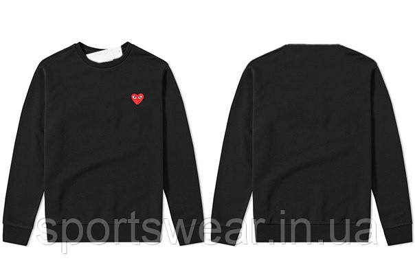 Світшот Play Sweatshirt чорний чоловічий Реглан CDG Кофта з принтом КДГ Плей Пайта логотип червоне серце