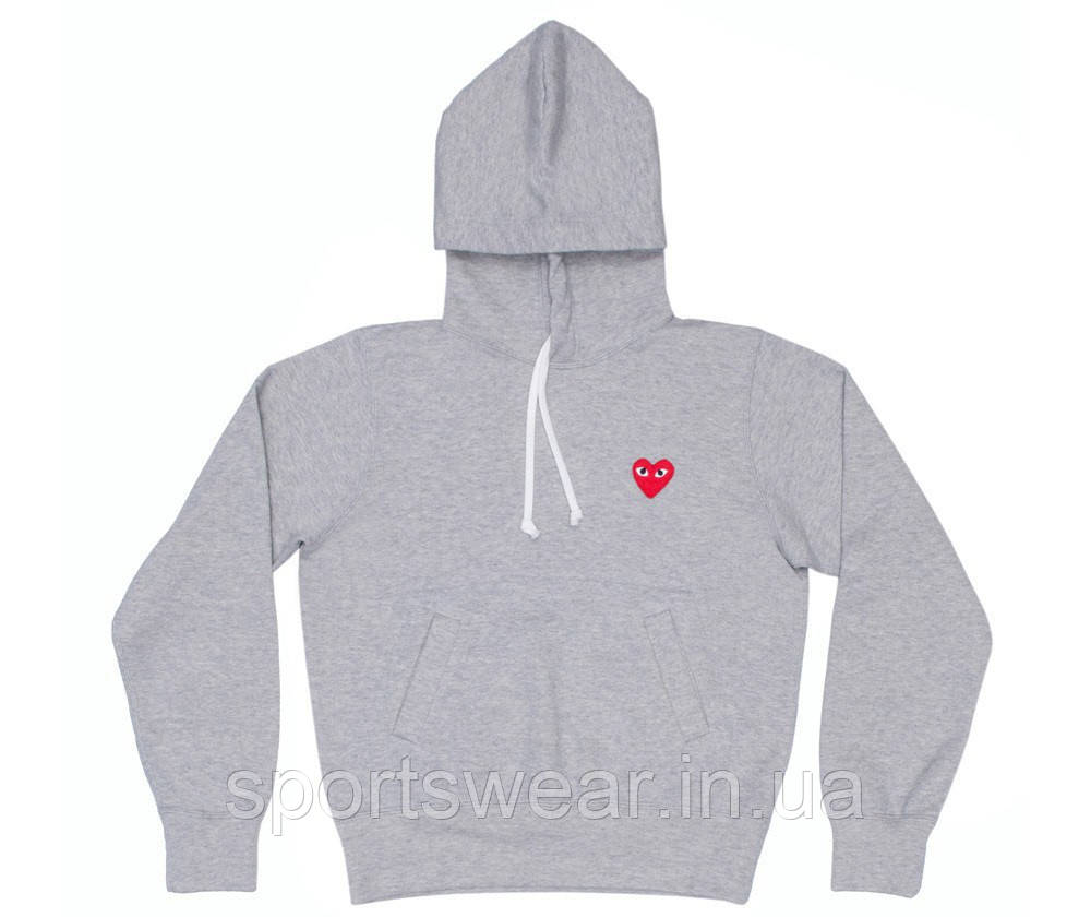 Худі Comme des Garcons PLAY сіре з лого, унісекс (чоловіче, жіноче, дитяче)