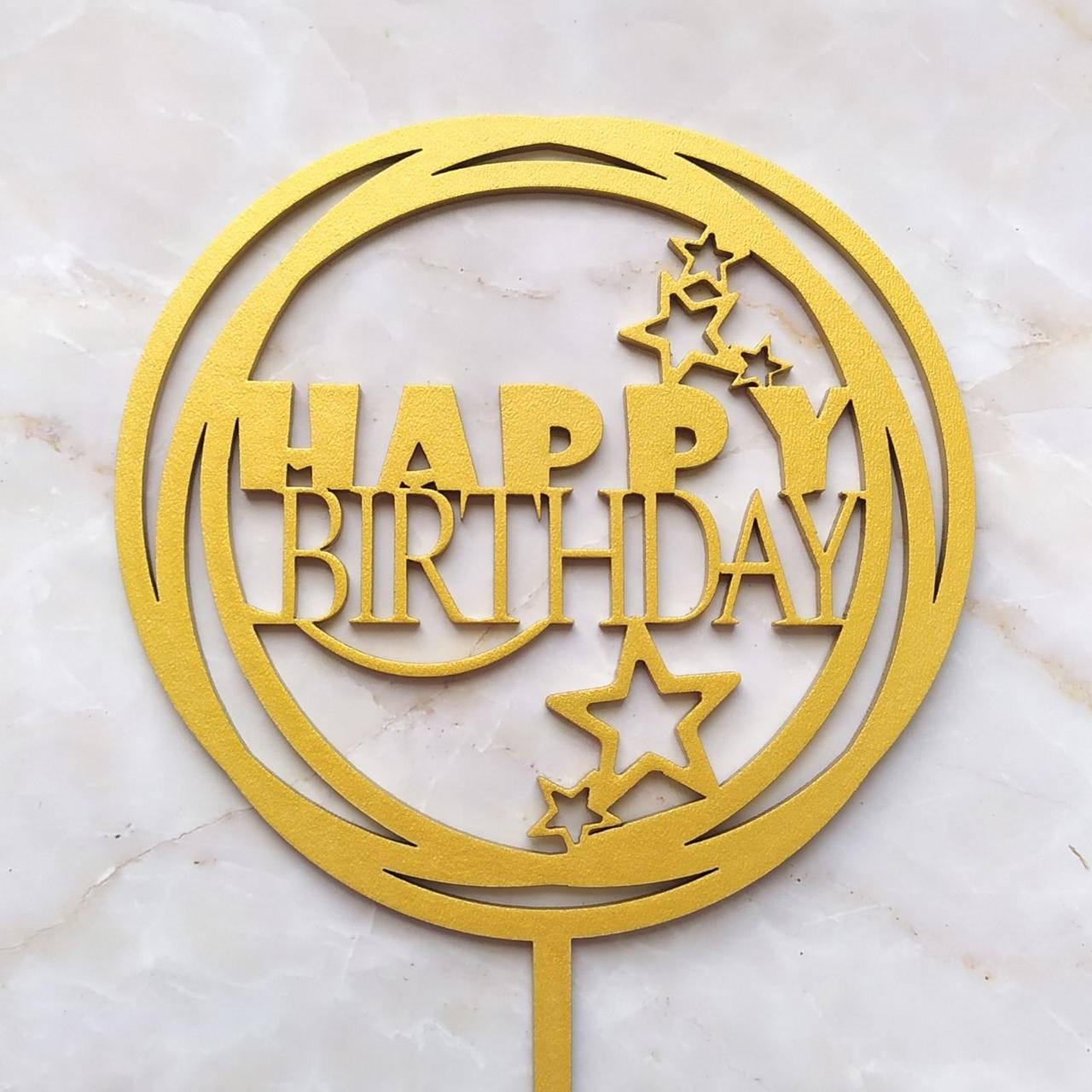 

Топер для кондитерських виробів Happy Birthday золотистий 7