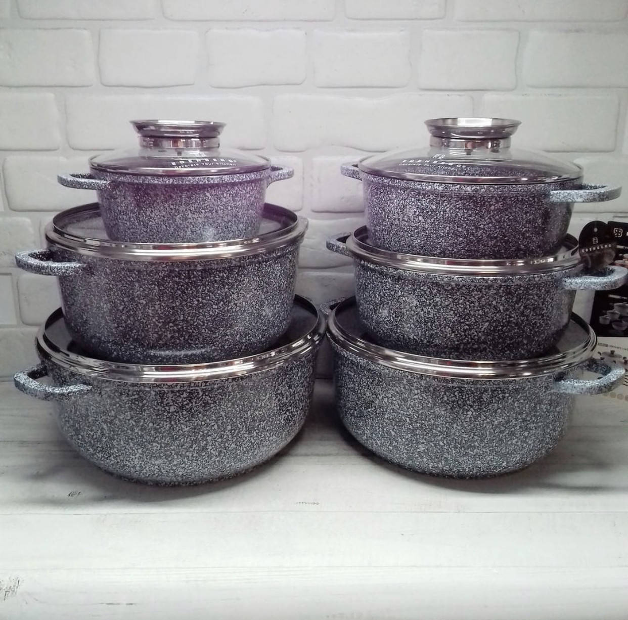 

Набор кастрюль казанов с гранитным покрытием Edenberg EB-8144 Набор кухонной посуды 12 предметов, Светло-серый