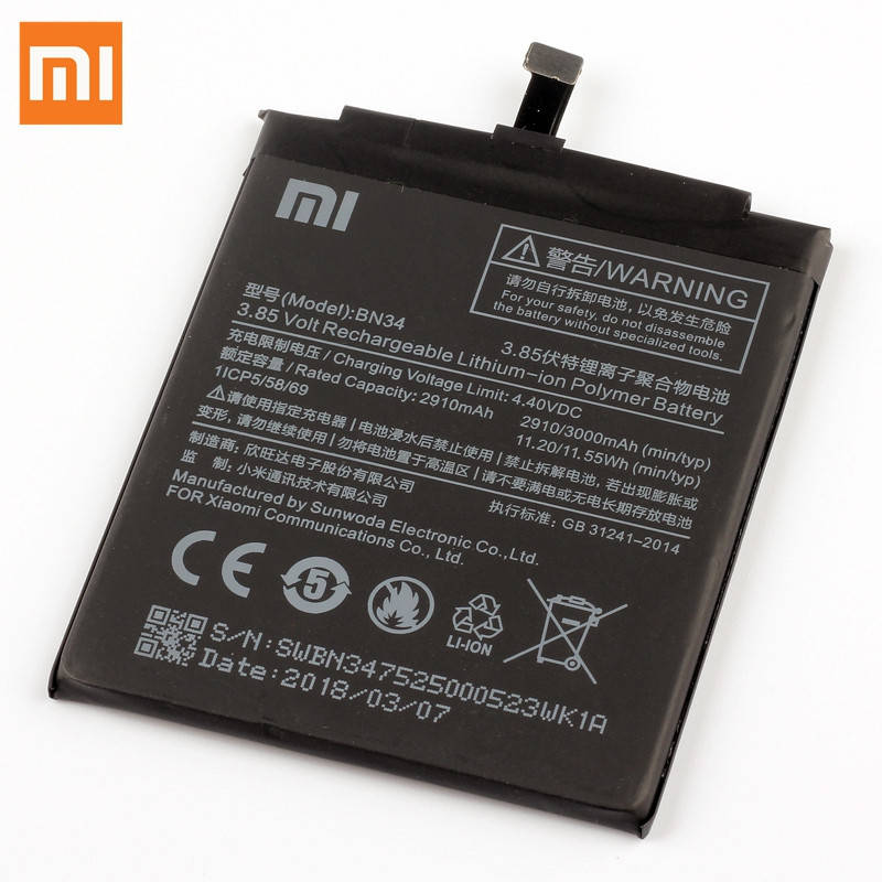 

Аккумулятор для Xiaomi BN34 / Redmi 5A, 2910 mAh АААА