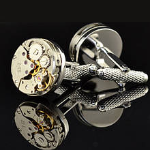 Запонки Watch Cufflinks Steampunk Silver Movement zs82s