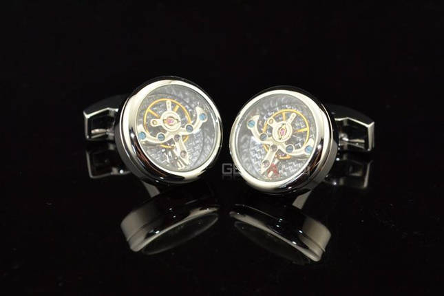 Запонки Watch Cufflinks zs88G + коробочка зміїна шкіра в подарунок, фото 2