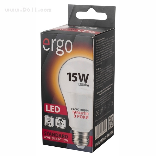 LED-лампа Ergo Standard A60 Е27 15 W 220 V 3000 K (теплий білий)