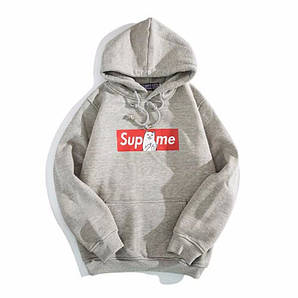 Худі Supreme + Ripndip сіре з логотипом, унісекс (чоловіче, жіноче, дитяче)