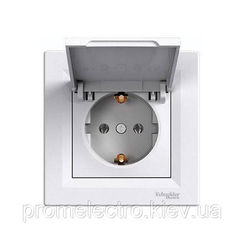 Розетка Schneider-Electric Asfora з кришкою, заземленням біла EPH3100121