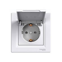 Розетка Schneider-Electric Asfora з кришкою, заземленням біла EPH3100121