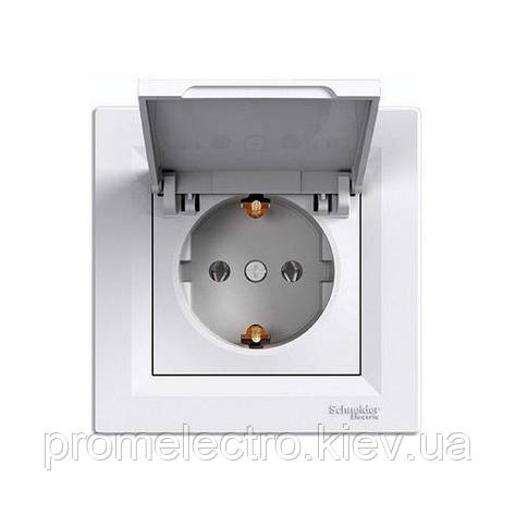 Розетка Schneider-Electric Asfora з кришкою, заземленням біла EPH3100121, фото 1