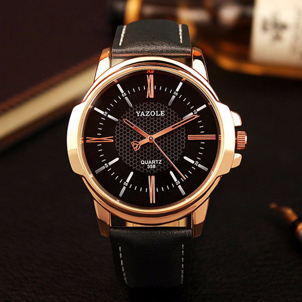 Чоловічі годинники Yazole 358 чорні з чорним ремінцем, Чоловічий наручний годинник, Годинник наручні чоловічі, фото 1