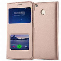 Рожевий шкіряний чохол-книжка з двома віконцями для Xiaomi Redmi 4X