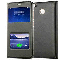 Чорний шкіряний чохол-книжка з двома віконцями для Xiaomi Redmi 4X