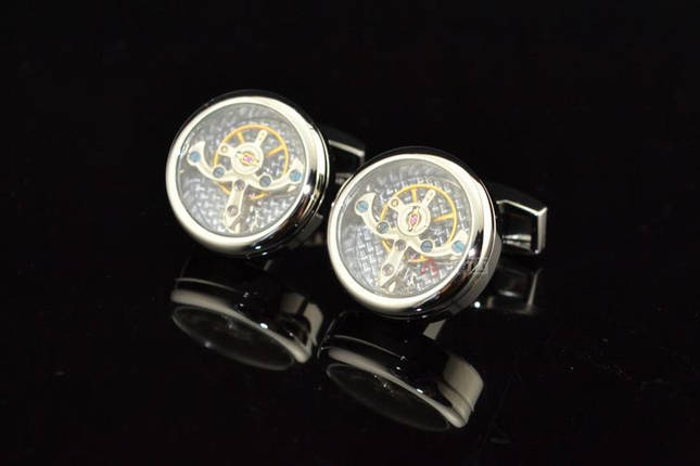 Запонки Watch Cufflinks zs88G + коробочка зміїна шкіра в подарунок, фото 2