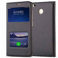 Темно-синій шкіряний чохол-книжка з двома віконцями для Xiaomi Redmi 4X