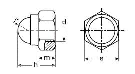 Схема габаритных размеров колпачковой гайки DIN 986