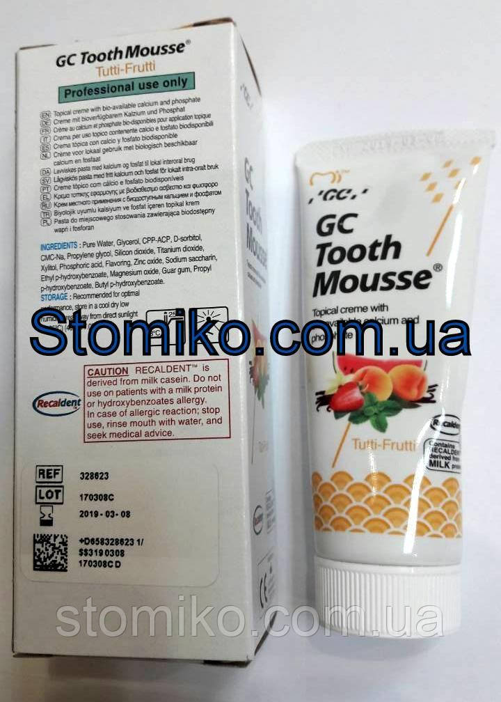 Tooth mousse Оригинал Мультифрукт , ( тусс мусс) - крем для реминерализации зубов, 1 тюбик 40г - фото 3 - id-p346569128