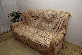 Вензель бежевий комплект півтораспальних покривал (дивандеки) на ліжко і два крісла