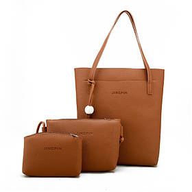 Жіноча сумка в наборі 3в1 + міні сумочка і клатч рудий