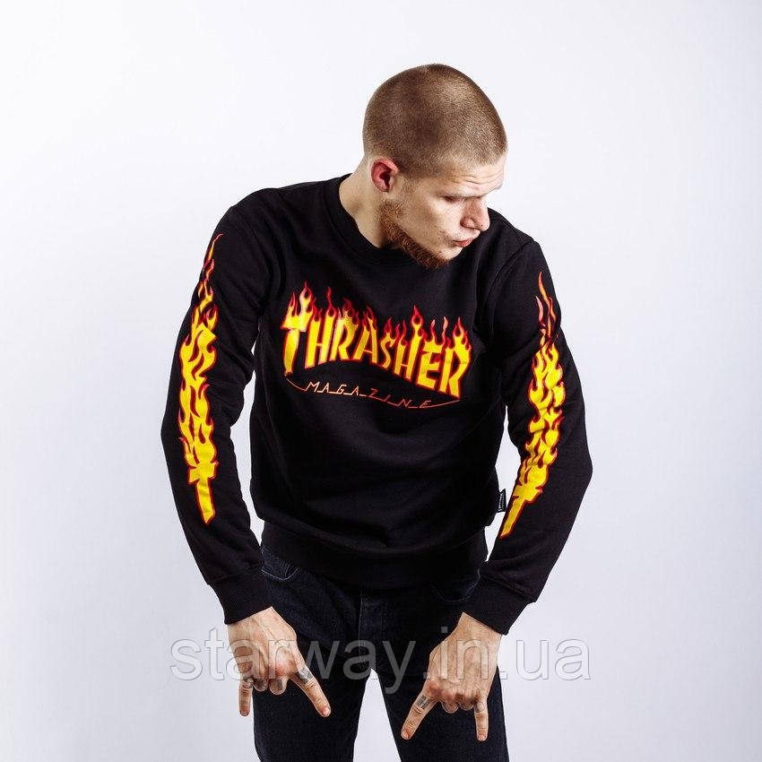 Чорний світшот thrasher вогненні рукава | кофта трешер