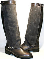 Сапоги зимние женские кожаные на низком каблуке европейки Richesse коричнево-сири.37-й размер.