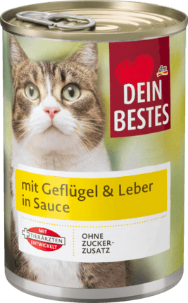 М'ясне рагу для кішок Dein Bestes mit Geflügel & Leber, 400 гр.