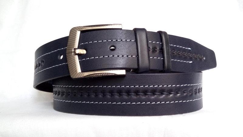 Стильний джинсовий ремінь  45 мм, синій малюнок "косичка" з білою ниткою