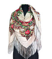 Украинский народный платок Анна 140х140 см молочно-бежевый
