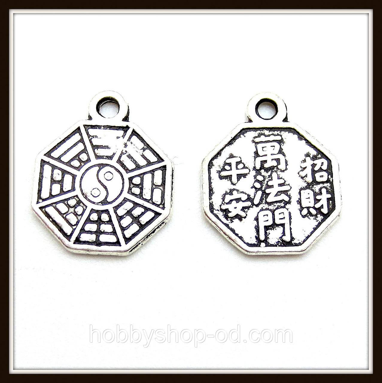 Метал. підвіска "інь і Ян" срібло (1,1х0,9 см) 40 шт. в уп., фото 1