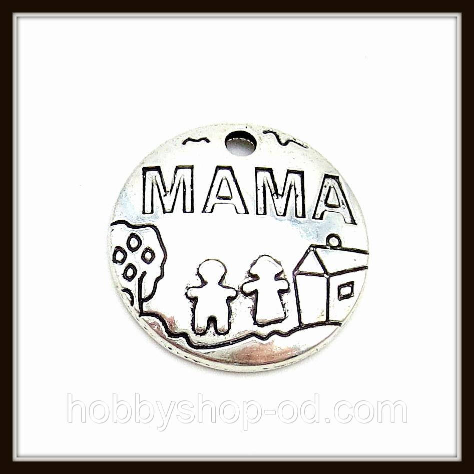 Метал. підвіска "мама" срібло (d 2,2 см) 6 шт. в уп., фото 1