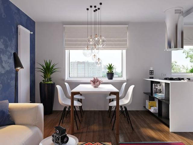 Білий і синій кольори стали основними в представленому інтер'єрі